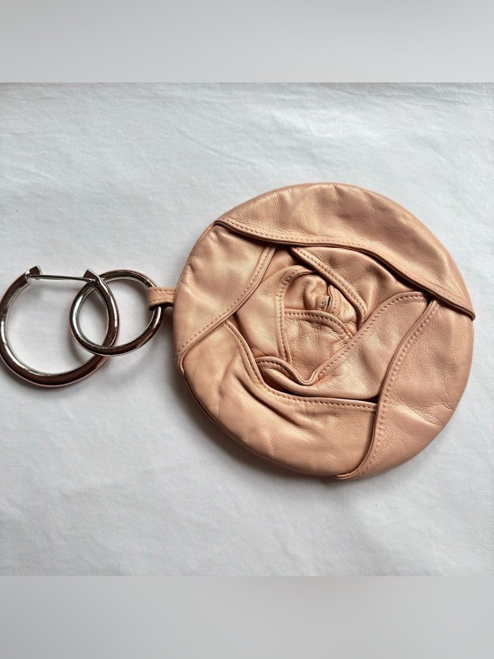 Erva Round Leather Clutch/Wristlet Bag in Rose Motif